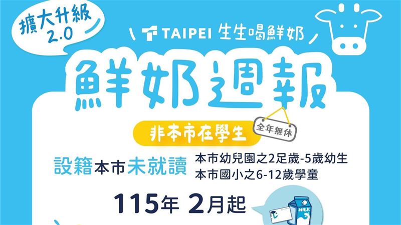 北市生生喝鮮奶放寬 滿2歲即可申請兌換