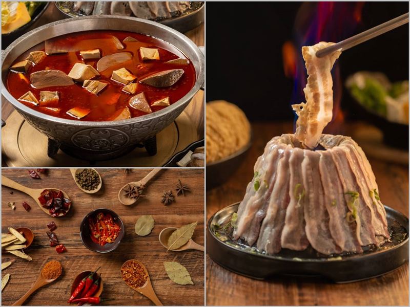 漢方麻辣湯搭招牌火焰炙燒豬　打造沉浸式鍋物饗宴。（圖／業者提供）