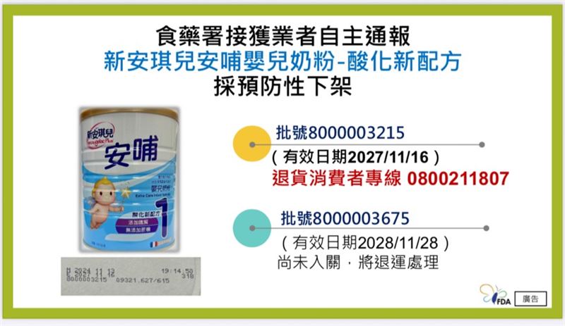 新安琪兒回收3萬罐「這品牌」奶粉也出包