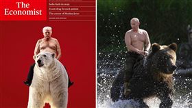 網友將川普騎北極熊和俄羅斯總統普丁騎熊的梗圖做比較。（圖／翻攝自X@tina_kandelaki）