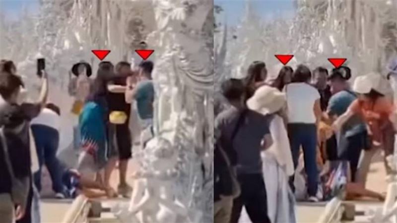 泰國清萊觀光景點「白廟」近日發生遊客衝突，其中一人竟是來自台灣的旅客，因其無視禁止停留拍照規定，與他人發生口角和肢體衝突。（圖／翻攝自臉書／ลุยชนข่าว）