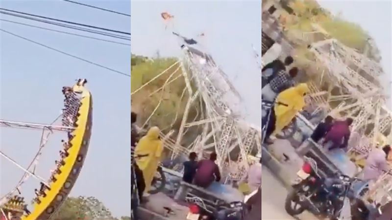 印度海盜船半空中解體，14學生遭拋飛驚悚片曝。（圖／翻攝自X平台）