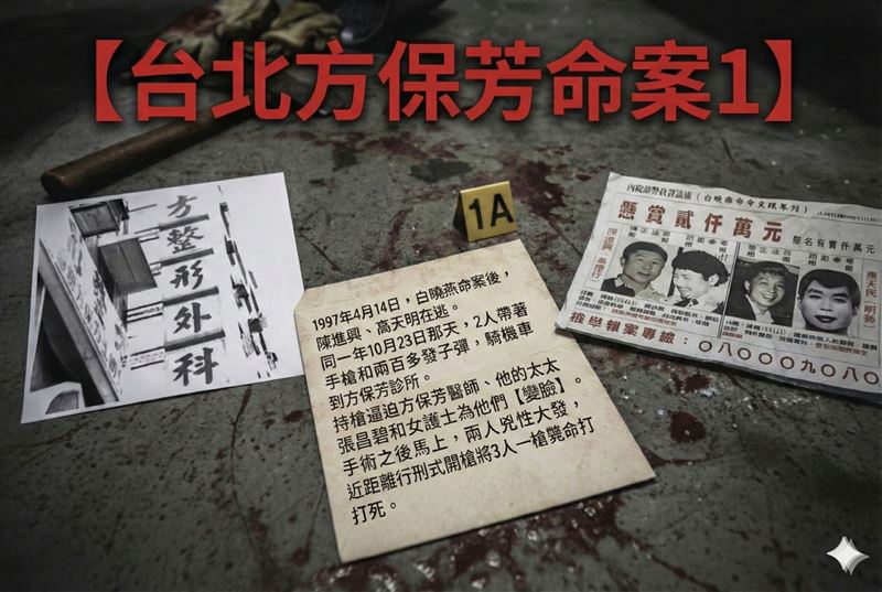 【台北方保芳命案1】陳進興、高天民殘殺方保芳夫婦、女護士3人人。全部一槍斃命，殘忍行刑式槍決。（圖／三立新聞資料照、AI 生成示意圖、任性出版提供）