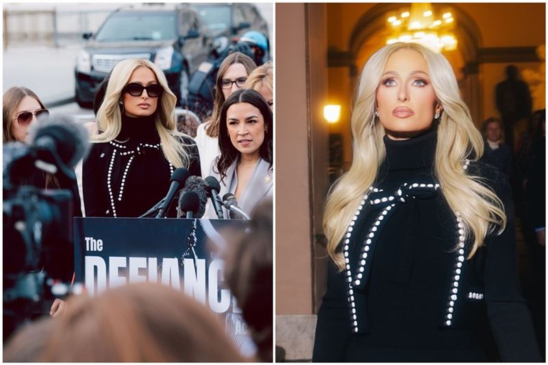 芭莉絲希爾頓22日在國會山莊，以親身經歷倡導司法改革。（翻攝自IG@parishilton）