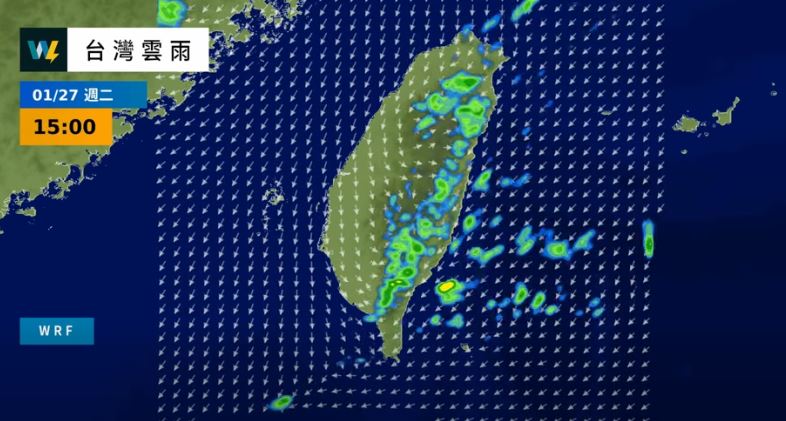 下週二至下週三水氣影響，迎風面新竹以北及東部地區轉濕涼天氣。（圖／翻攝自天氣風險 WeatherRisk）