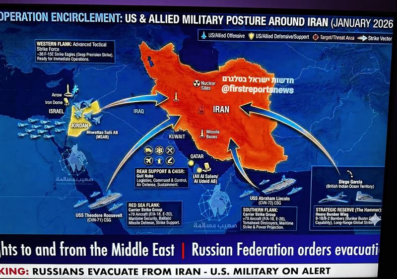 伊朗遭周遭部署的美軍戰力團團包圍。（圖／翻攝自X平台 @Billythefknkid）