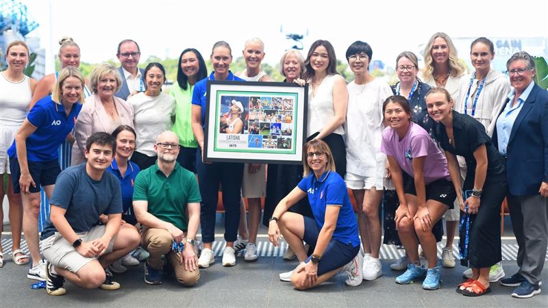 台灣網球名將詹詠然在澳網舉辦退休儀式。（圖／Joyce Lau提供）