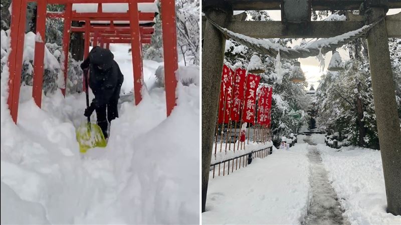 知名觀光地金澤市累積雪量已超越往年同期平均的九倍，圖為金澤神社。（圖／翻攝自X平台 @kanazawa_shrine）