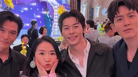 邱澤（左起）、陶晶瑩、許光漢、柯震東出席Lulu陳漢典婚宴。（圖／翻攝自Threads @momoleelee）