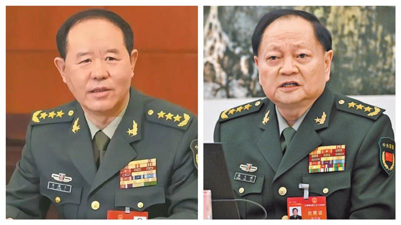 中共軍方高層近來接連遭到整肅，包括中央軍委副主席張又俠（圖右）、中央軍委聯合參謀部參謀長劉振立（圖左），因中共高層認為他們涉「嚴重違紀違法」遭立案調查。（組合圖／翻攝畫面）