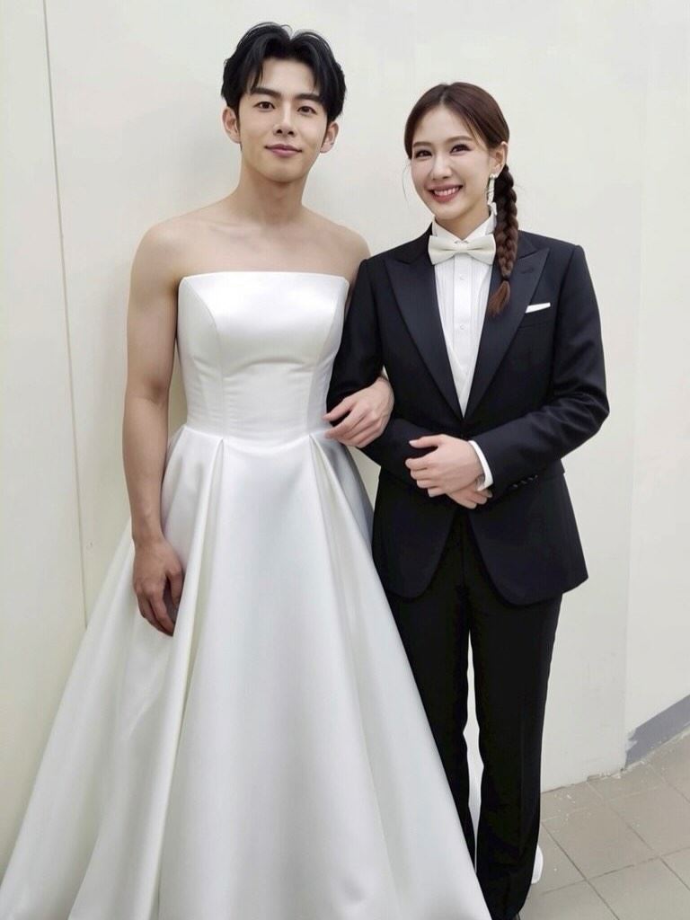 安心亞（右）與蕭子墨（左）一系列結婚照曝光。（圖／翻攝自林孝謙IG）