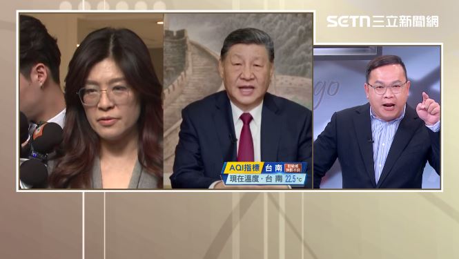 王義川棚內「呼叫習近平快看」：民眾黨支持買美國武器打阿共仔。（圖／前進新台灣）