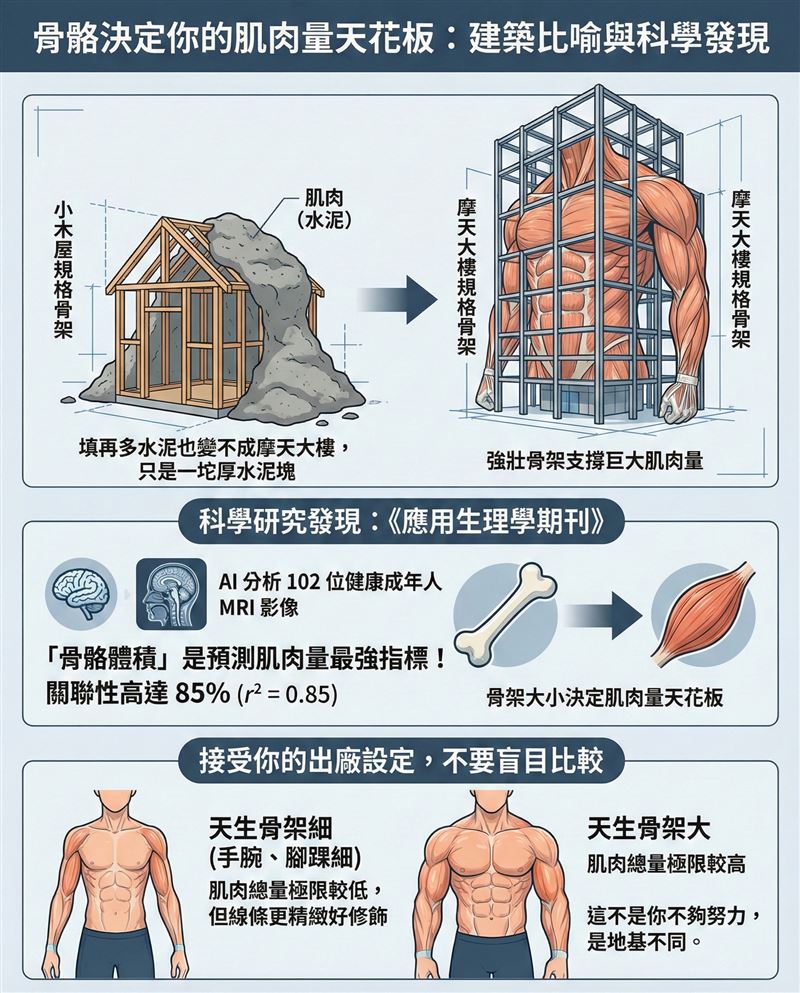 醫師王思恒表示,研究發現,骨骼決定人的肌肉天花板。(圖/取自王思恒的臉書)