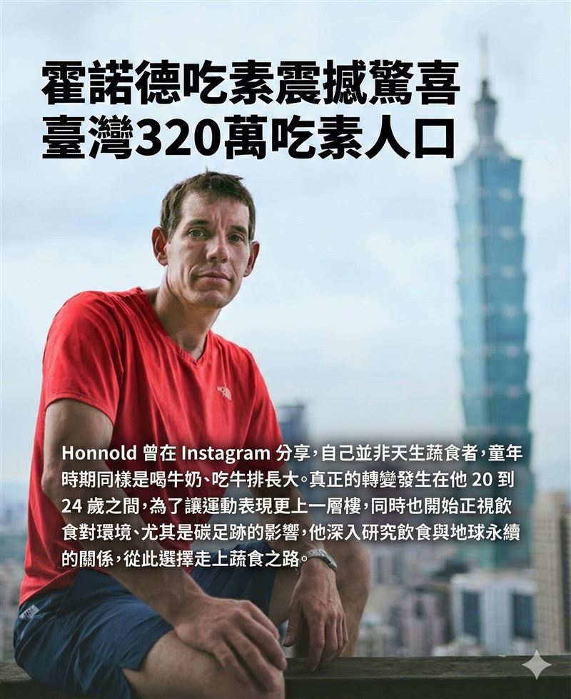 霍諾德吃素！臺灣320萬吃素人口驚喜，知名藝人尹昭德一句話讚爆：溫柔有力的力量。（圖／AI生成）