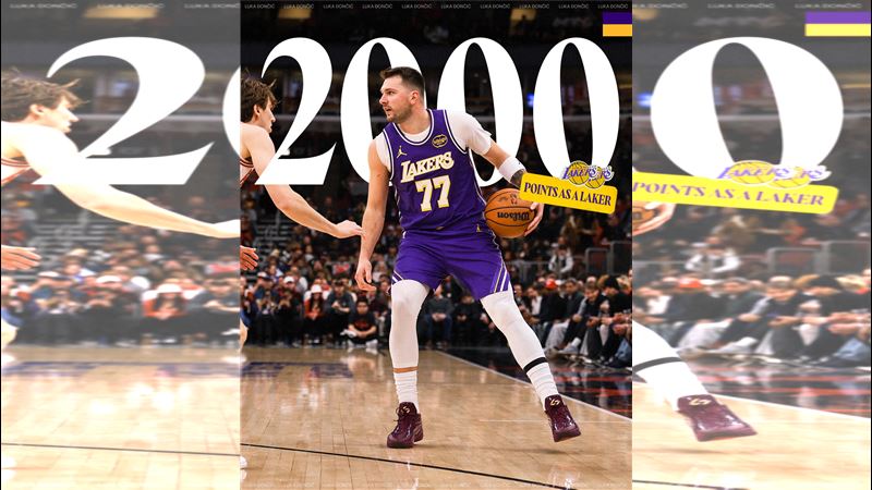 東契奇（Luka Doncic）成為湖人隊史最快攻下2000分的球員。（圖／翻攝自湖人推特）