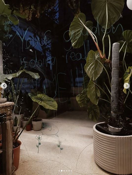 隋棠的女兒Lucy貼心幫媽媽照顧植物。(圖/翻攝自IG @suitangtang)