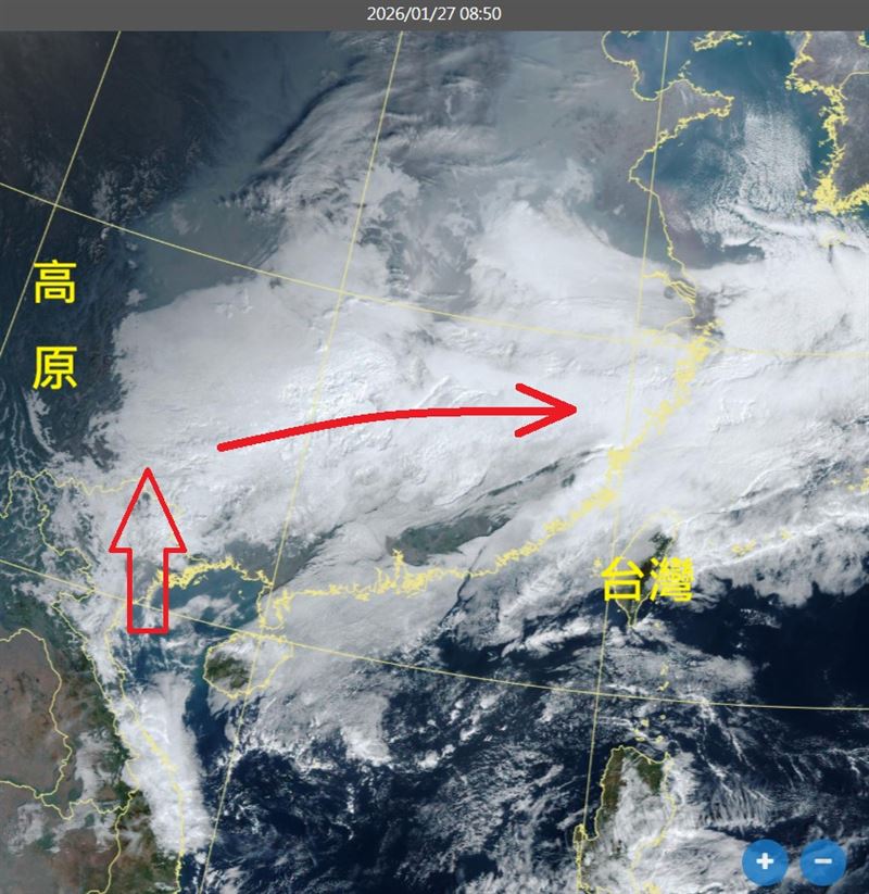 鄭明典指出，從衛星雲圖觀察，華南雲系有東移的跡象。（圖／翻攝自鄭明典臉書）