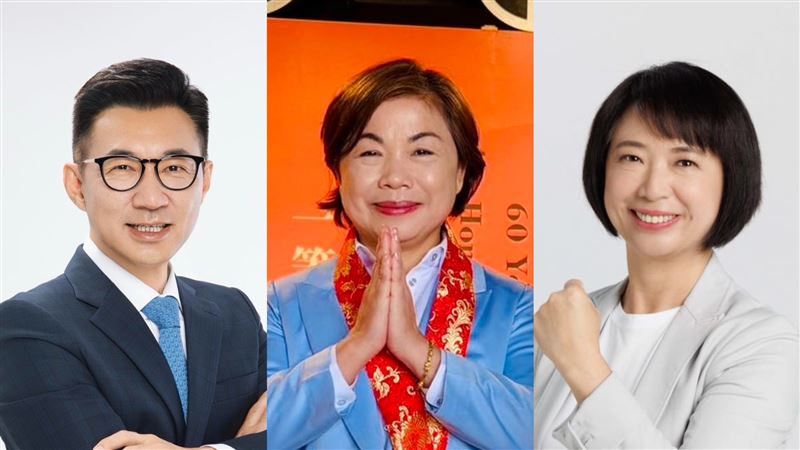 2026台中市長選舉，綠由何欣純（右）出戰，藍有楊瓊瓔（中）、江啟臣（左）爭提名。（組合圖／翻攝自何欣純、楊瓊瓔、江啟臣臉書）