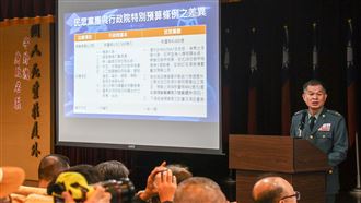 國防部說明政院、民眾黨團特別預算條例差異國防部27日召開記者會，國防部戰略規劃司長黃文啟（講者）出席，會中說明行政院版本與民眾黨團提出的國防特別預算條例差異。中央社記者鄭清元攝　115年1月27日