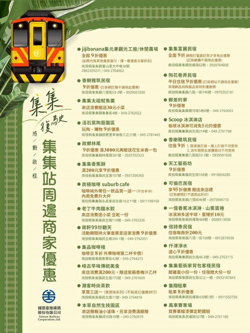 台鐵同步推出全新設計的「集集線一日周遊券（集集版）」，票面融入在地意象，具備紀念與收藏價值。票價為全票90元、優惠票45元。（圖／台鐵提供）