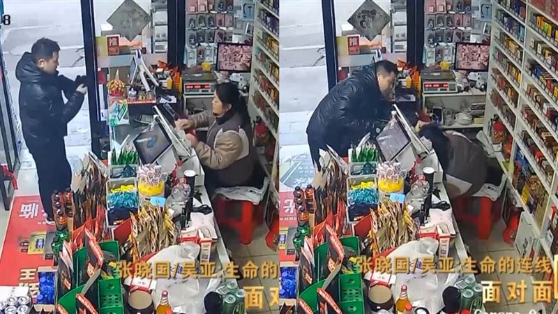 蘇州吳江區一間小超市內。當顧客張曉國正在結帳時，老闆娘童女士突然失去意識。（圖／翻攝自央視）