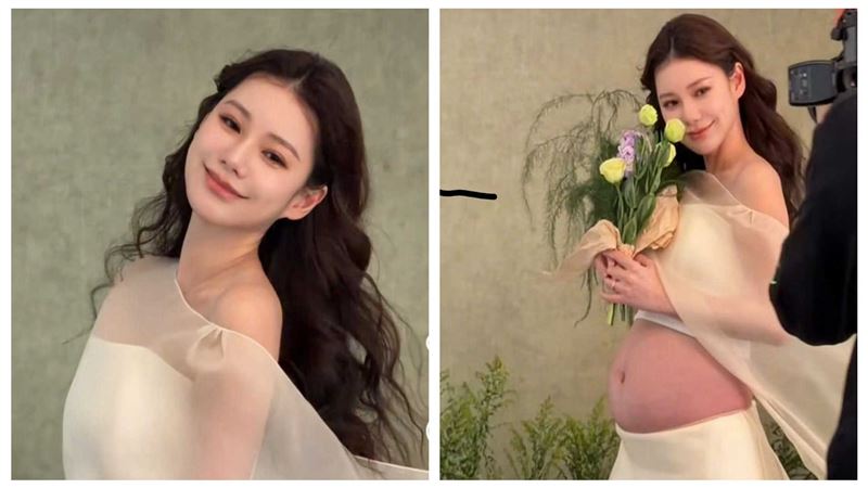 馬筱梅曬薄紗孕婦寫真　360度展示8月孕肚
