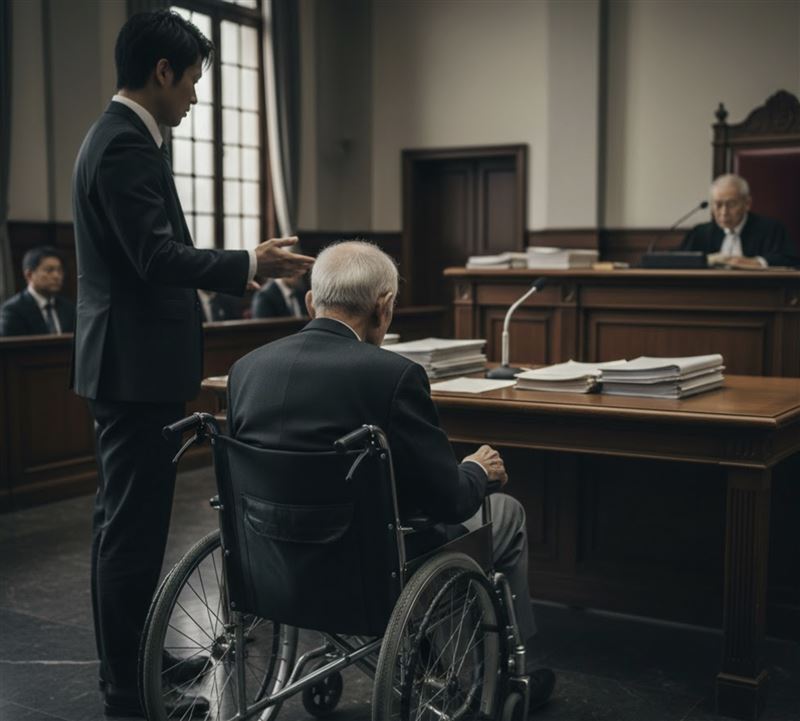 92歲老翁坐著輪椅出庭受審。（示意圖，由AI生成）