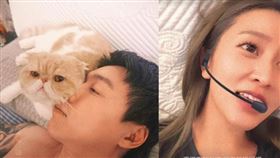 各自鬧了新緋聞，Toyz（右圖）和篠崎泫（左圖）又走回一起，熱炒曖昧關係，直播可見兩人還有同款花色枕頭套。（翻攝自篠崎泫／Toyz IG）