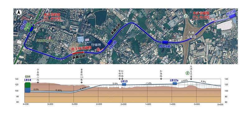 三鶯線延伸八德段全長約4.03公里，全線設置3座車站，路線自新北鶯歌LB12站延伸，跨越國道2號後銜接桃園綠線G04大湳站。（圖／新北捷運局提供）