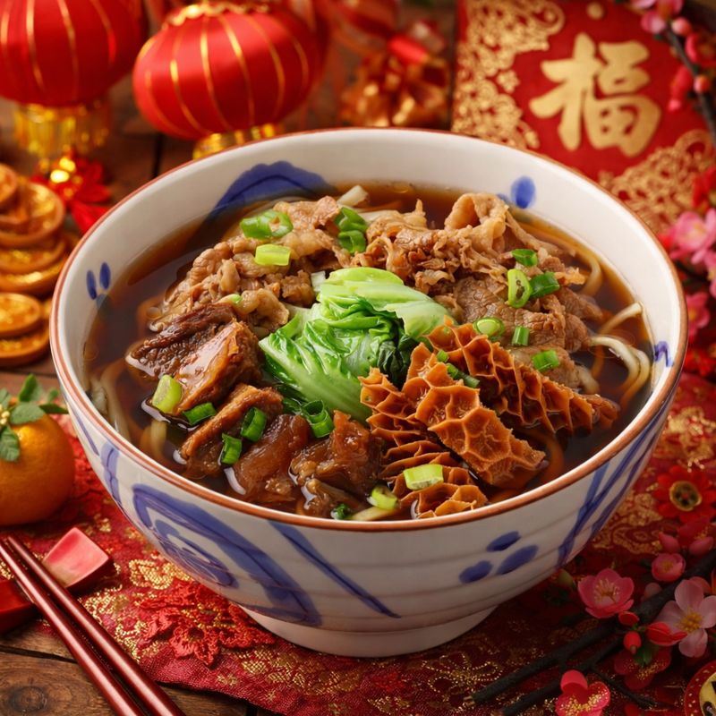 三商巧福攜手雲林北港武德宮推出新品「紅燒四喜牛肉麵」。(圖／三商巧福提供）