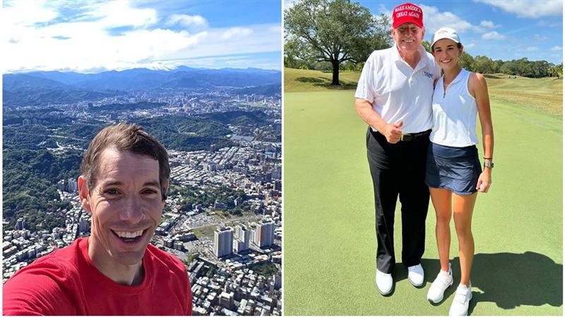 川普的孫女凱伊（右圖右）給霍諾德（左圖）攀登101的壯舉點讚。（翻攝alexhonnold　IG、kaitrumpgolfer IG）