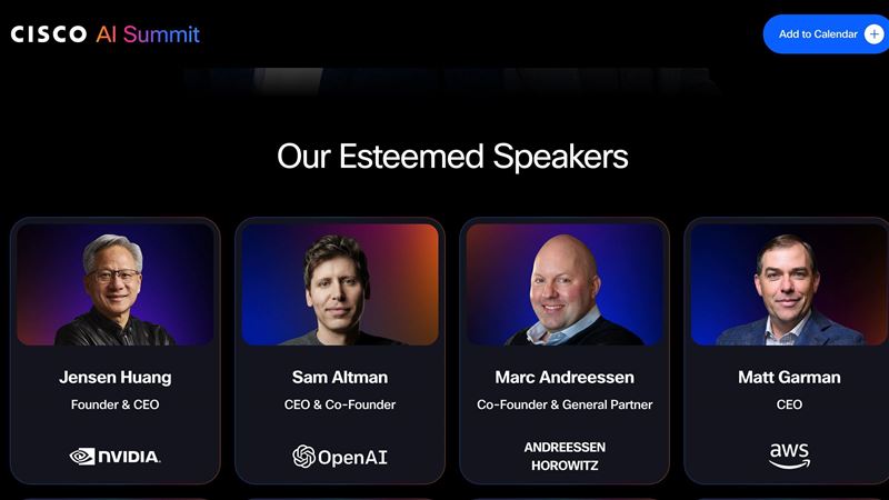 輝達執行長黃仁勳來台後動向備受關注，下一站確定將出席由思科主辦的「AI峰會（Cisco AI Summit）」。這場將於2026年2月3日（太平洋標準時間）舉行的線上盛會，匯聚了OpenAI執行長阿特曼、Google、微軟等科技巨頭高層，以及AI教母李飛飛等頂尖領袖，共同探討全球AI經濟的構建、治理與未來議程。峰會將由思科執行長Chuck Robbins親自主持，無需註冊（圖／翻攝自思科網站）