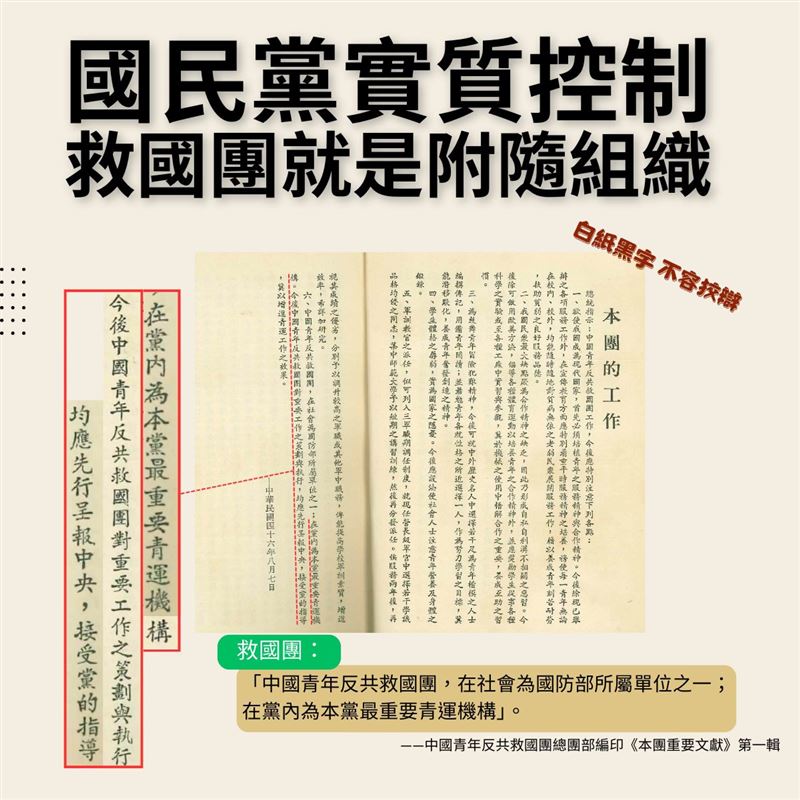 藍營修法替救國團解套，黨產會貼出多項文獻打臉藍營。（圖／翻攝自黨產會臉書）