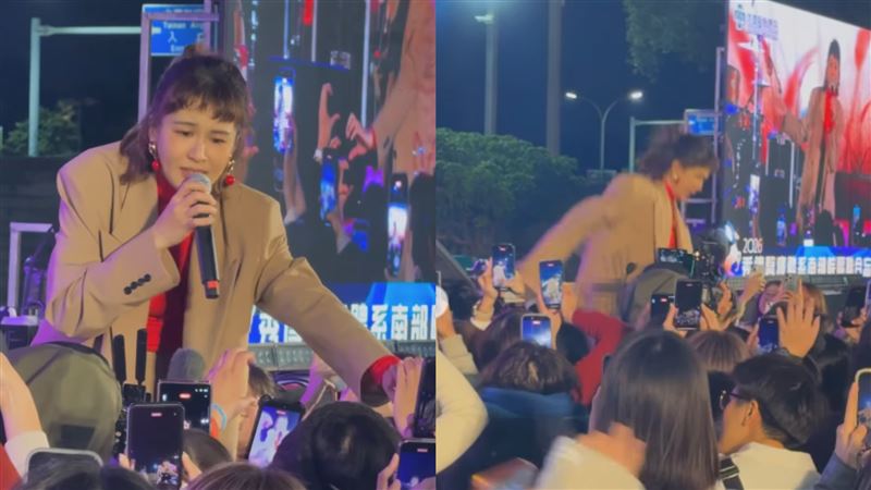 曾沛慈演唱到一半，因為重心不穩摔倒在舞台上。（圖／翻攝自曾沛慈IG）