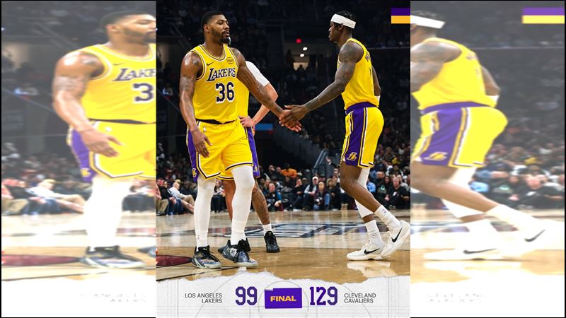 湖人以99：129慘遭騎士血洗。（圖／翻攝自湖人 X）