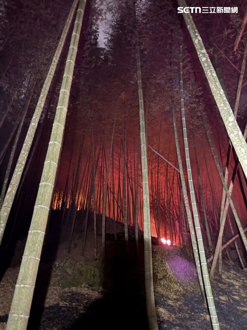 九芎神木後火光狂竄，消防「上下包夾」夜戰山林大火。（圖／翻攝畫面）