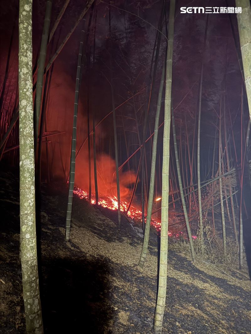 九芎神木後火光狂竄，消防「上下包夾」夜戰山林大火。（圖／翻攝畫面）
