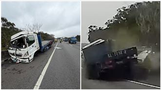 奪命瞬間！大貨車偏離「夾殺」路肩小貨車