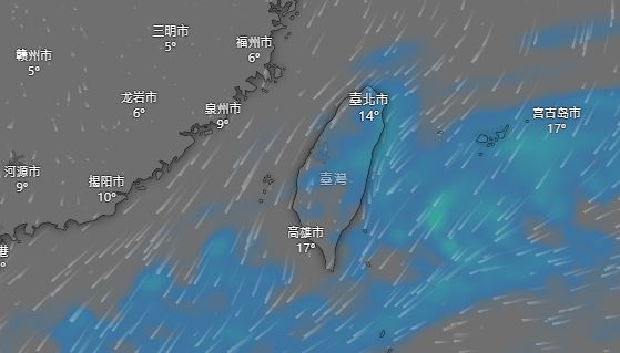 週一至週二清晨水氣偏多，基隆北海岸、大台北山區與宜蘭有短暫雨。（圖／翻攝自Windy.com）