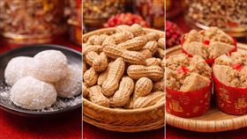 拜土地公必備的麻糬、帶殼花生、發糕甜點等吉祥供品。（圖／Canva製作）