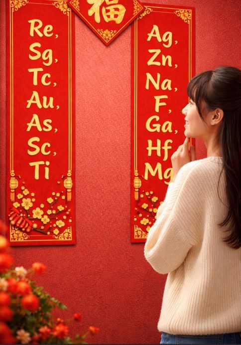 一名網友看到鄰居家的春聯滿是元素符號「Ag、Zn、Na、...」，讓她百思不得其解。(示意圖／AI生成)