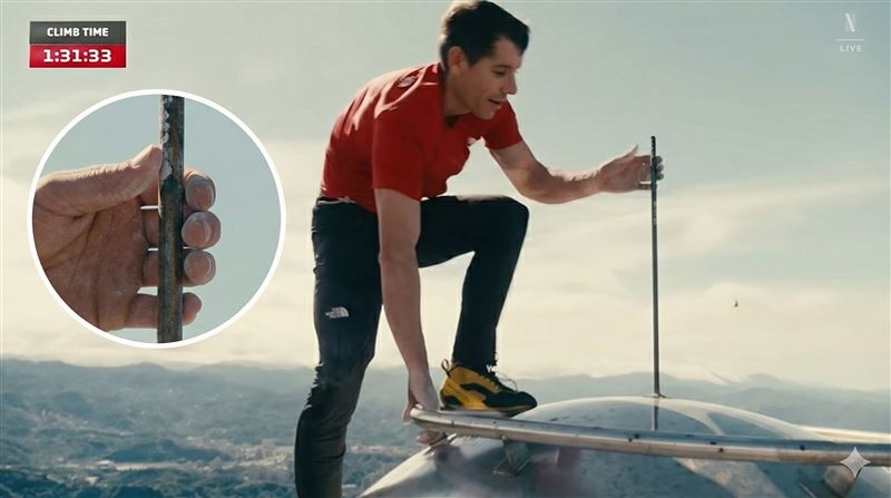 霍諾德Alex Honnold登頂台北101成功時摸的避雷針是【恆豐環球】公司做的。董事長黃今回憶當時：全家、全公司大叫，好驕傲、好開心、好狂喜。（圖／翻攝自Netflix Sports）