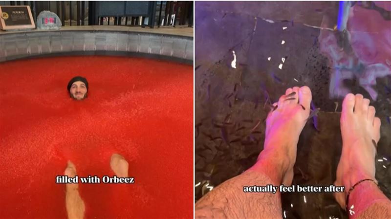 除了鴛鴦鍋，也有水晶寶寶（左）溫泉魚（右）池。（圖／翻攝自IG@counting.countries）