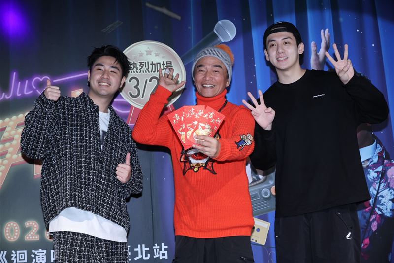 吳宗憲（中）預告演唱會彩蛋，葛兆恩（右）也將上台演出。左為鹿希派。（圖／記者鄭孟晃攝影）