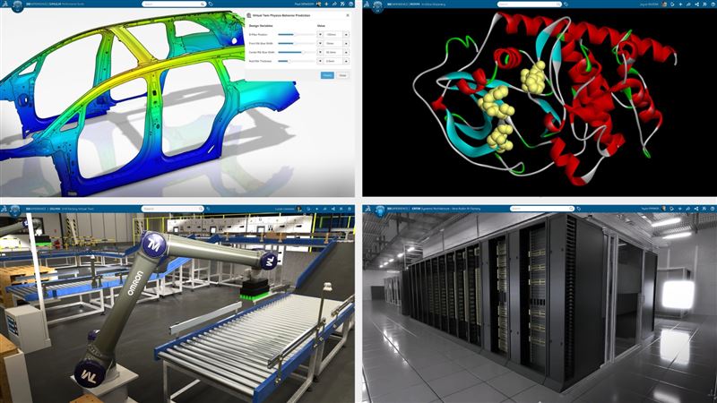輝達攜手大廠入物理AI，根據雙方發表的聲明，達梭系統旗下的 3DEXPERIENCE 平台將結合 NVIDIA 的 Omniverse 平台與加速軟體函式庫，推出具備「代理型（Agentic）」功能的虛擬夥伴。新聞照片由達梭系統（全部）、Lucid Motors（左上）、歐姆龍（左下）與 NVIDIA（右下）提供