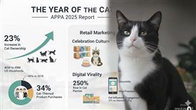 全球養貓人口激增，美國甚至在2024年美國迎來「貓之年」，養貓家庭數量顯著增長，估計約有4,530萬至4,900萬戶家庭飼養貓咪，占所有家庭的32.1%。多貓家庭數量大幅上升，顯示貓咪已成為美國家庭重要的陪伴成員，養貓文化愈發熱門。 （示意圖／AI生成）