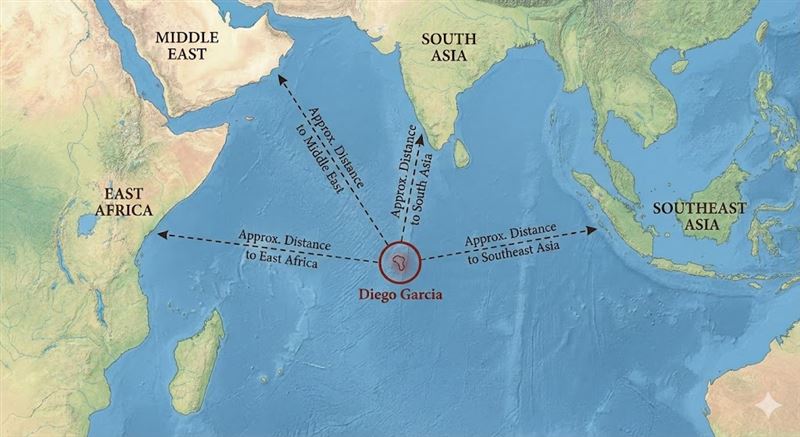 狄耶戈加西亞島是查格斯群島中最大的島嶼，位於印度洋的正中央，距離東非、中東、南亞以及東南亞的距離幾乎相等。（圖／GIMINI生成示意圖）