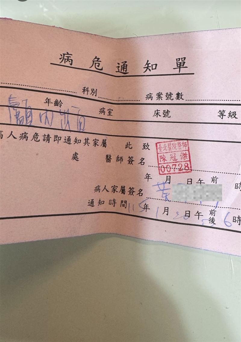 演員家屬收到病危通知單，心急如焚。（圖／翻攝自threads）