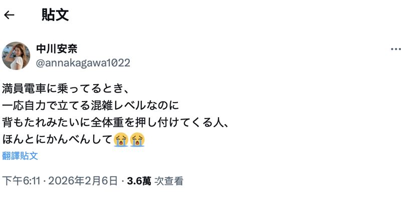 中川安奈哭曝無奈心聲。（圖／翻攝自中川安奈X）