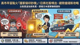台股震盪加劇，資金轉進日股避險！受惠於日本內閣高市早苗力推「資源自主」政策，掌握關鍵能源與礦產的日本商社股成最大贏家。中信日本商社（00955）擁「政策紅利」與「高殖利率」雙引擎，股價逆勢衝破15元創新高。經理人建議，適度布局商社ETF，跟著日本國策穩健獲利。（AI製圖）